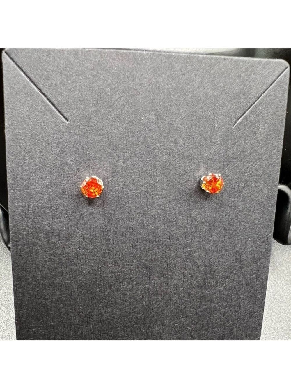 Unisex Orange Sapphire Stud Earrings Silver Setting